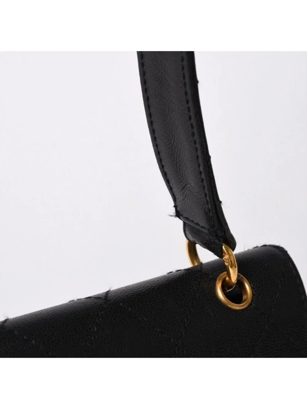 Chanel Quilted Bag CC Logo Caviar Leather Black Gold